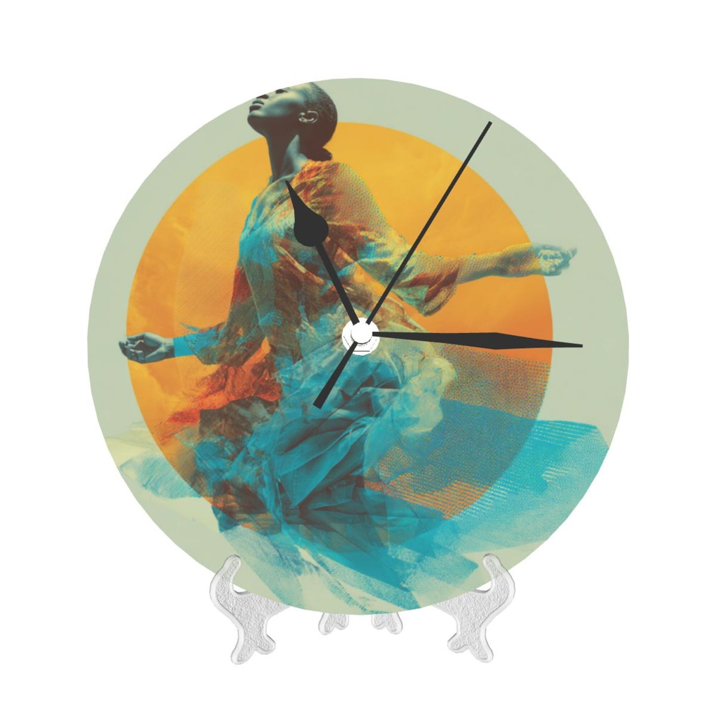 25cm Silent Modern Wall Clock|Aura Dancer Abstract Art Print|Elegant Woman in Flowing Dress