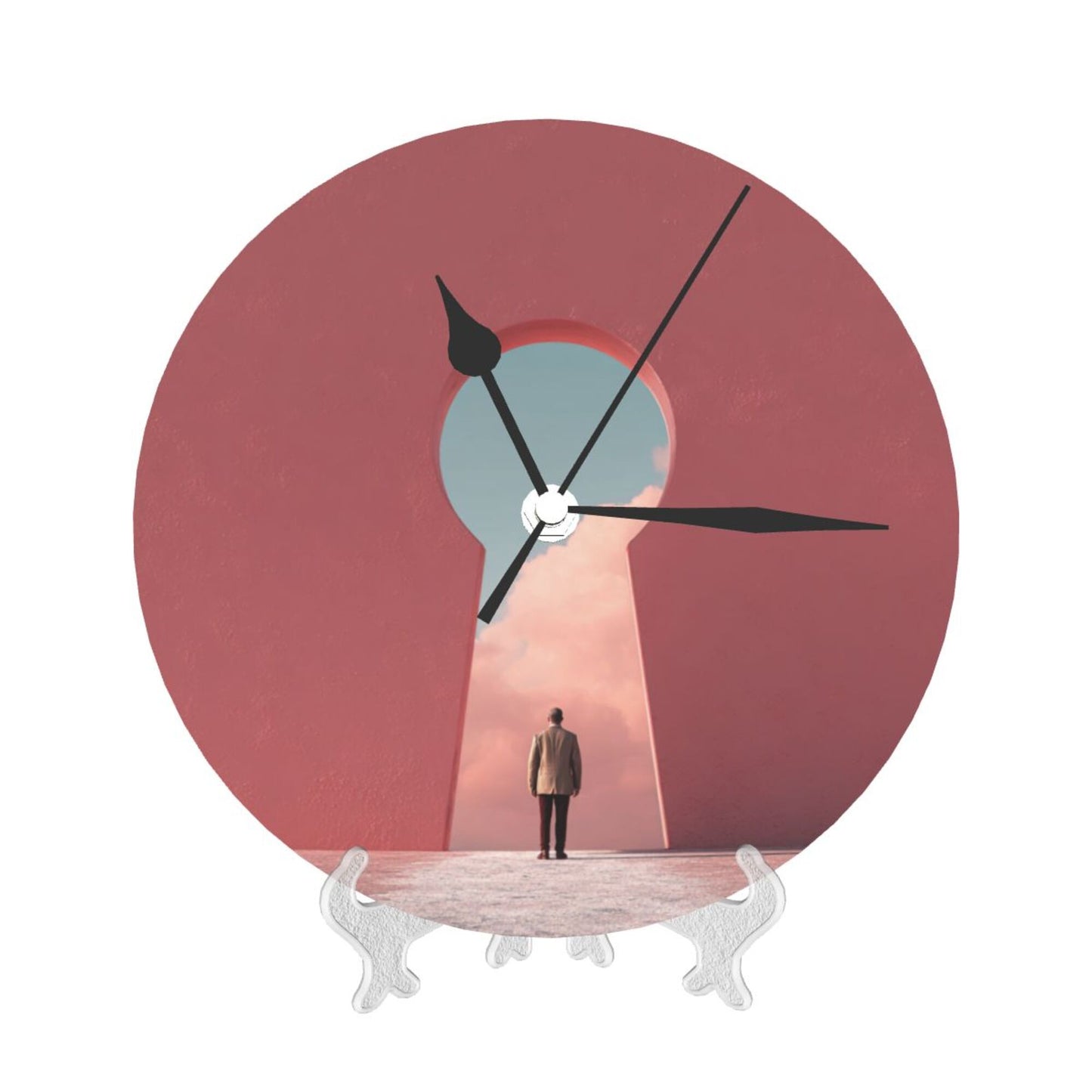 25cm Silent Wall Clock|Keyhole of Discovery|Minimal Surreal Art Clock
