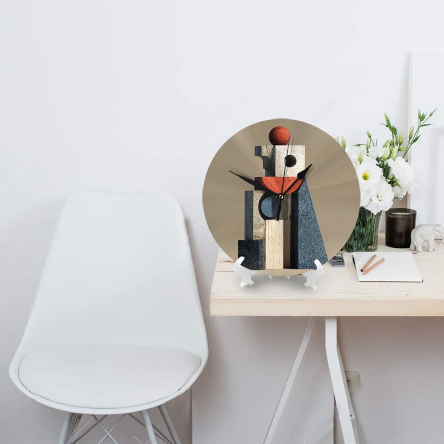 25cm Modern Abstract Geometric Wall Clock｜Silent Round Decorative Clock for Contemporary Interiors