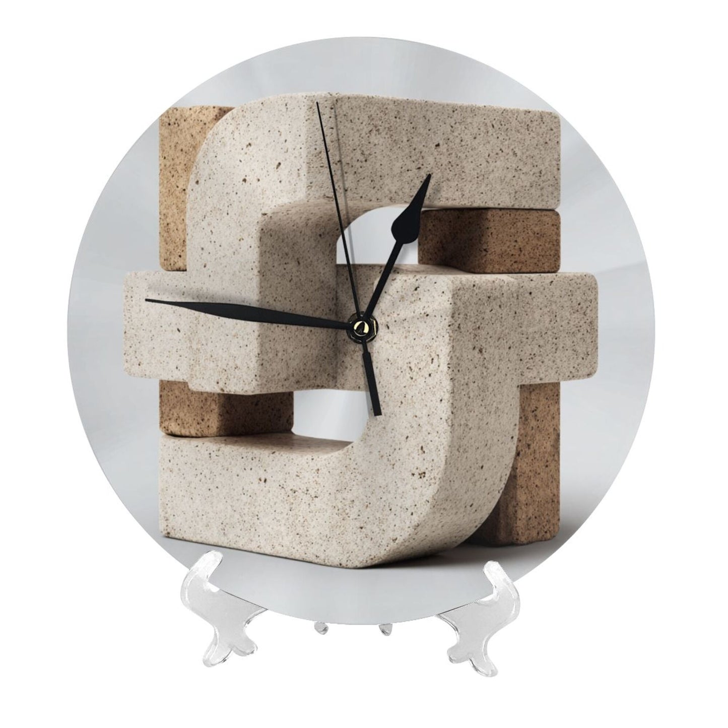 25cm Geometric Stone Texture Wall Clock｜Modern Silent Round Decorative Clock｜Minimalist Artistic Wall Timepiece