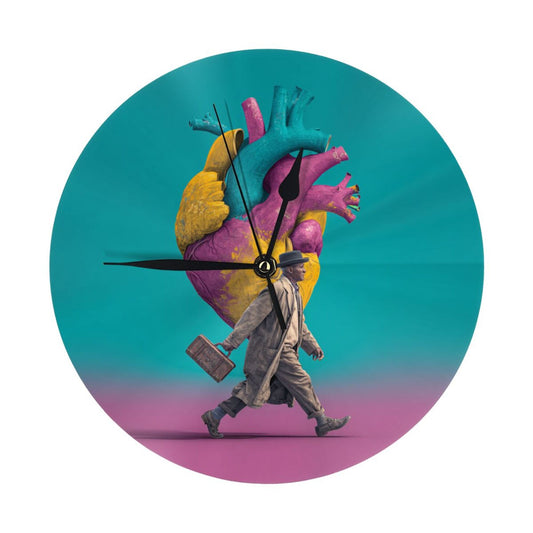 25cm Artistic Wall Clock – Vibrant Heart & Walking Man Design | Silent Round Creative Timepiece