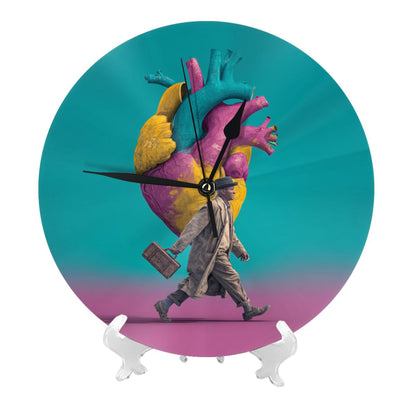 25cm Artistic Wall Clock – Vibrant Heart & Walking Man Design | Silent Round Creative Timepiece