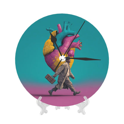 25cm Artistic Wall Clock – Vibrant Heart & Walking Man Design | Silent Round Creative Timepiece