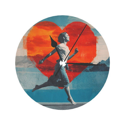 25cm Modern Wall Clock – Running Girl with Heart Backdrop | Creative Silent Round Timepiece