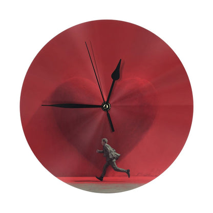 25cm Red Heart Artistic Wall Clock – Running Man Design | Silent Modern Round Timepiece