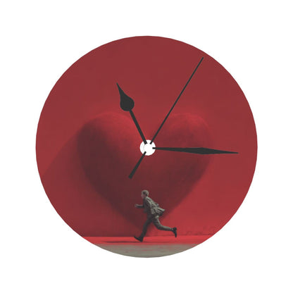 25cm Red Heart Artistic Wall Clock – Running Man Design | Silent Modern Round Timepiece