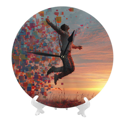 25cm Jumping Pixel Art Clock | Digital Human in Sunset Scene | Modern Silent Wall Timepiece