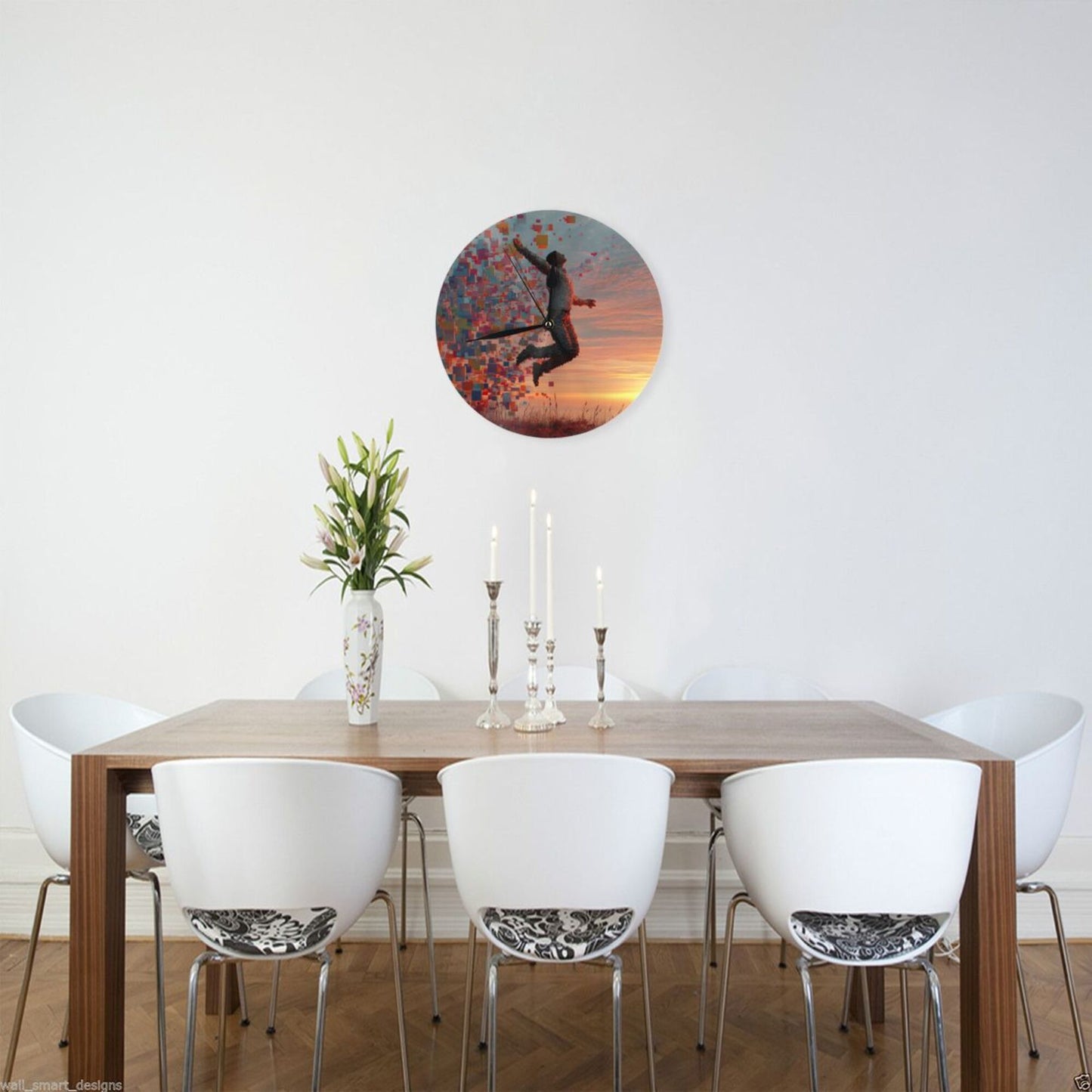 25cm Jumping Pixel Art Clock | Digital Human in Sunset Scene | Modern Silent Wall Timepiece