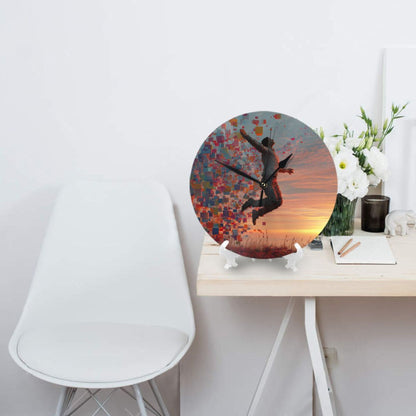 25cm Jumping Pixel Art Clock | Digital Human in Sunset Scene | Modern Silent Wall Timepiece