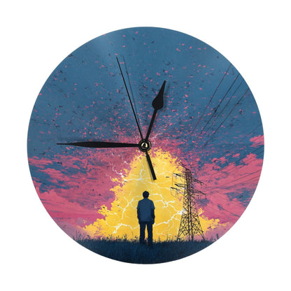 25cm Silent Wall Clock｜Electric Field & Thinking Figure｜Modern Abstract Illustration