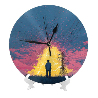 25cm Silent Wall Clock｜Electric Field & Thinking Figure｜Modern Abstract Illustration