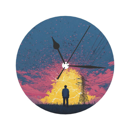 25cm Silent Wall Clock｜Electric Field & Thinking Figure｜Modern Abstract Illustration