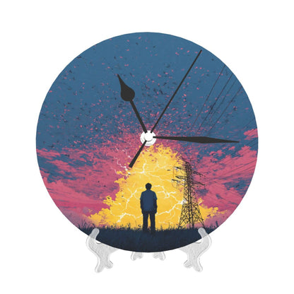 25cm Silent Wall Clock｜Electric Field & Thinking Figure｜Modern Abstract Illustration