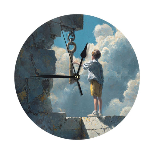 25cm Silent Wall Clock｜Boy and the Key in the Sky｜Surreal Fantasy Illustration