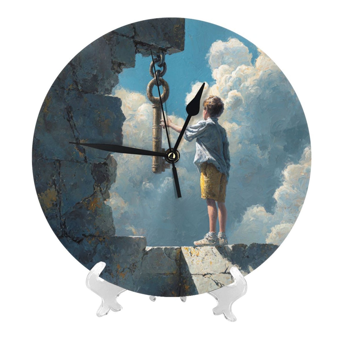25cm Silent Wall Clock｜Boy and the Key in the Sky｜Surreal Fantasy Illustration