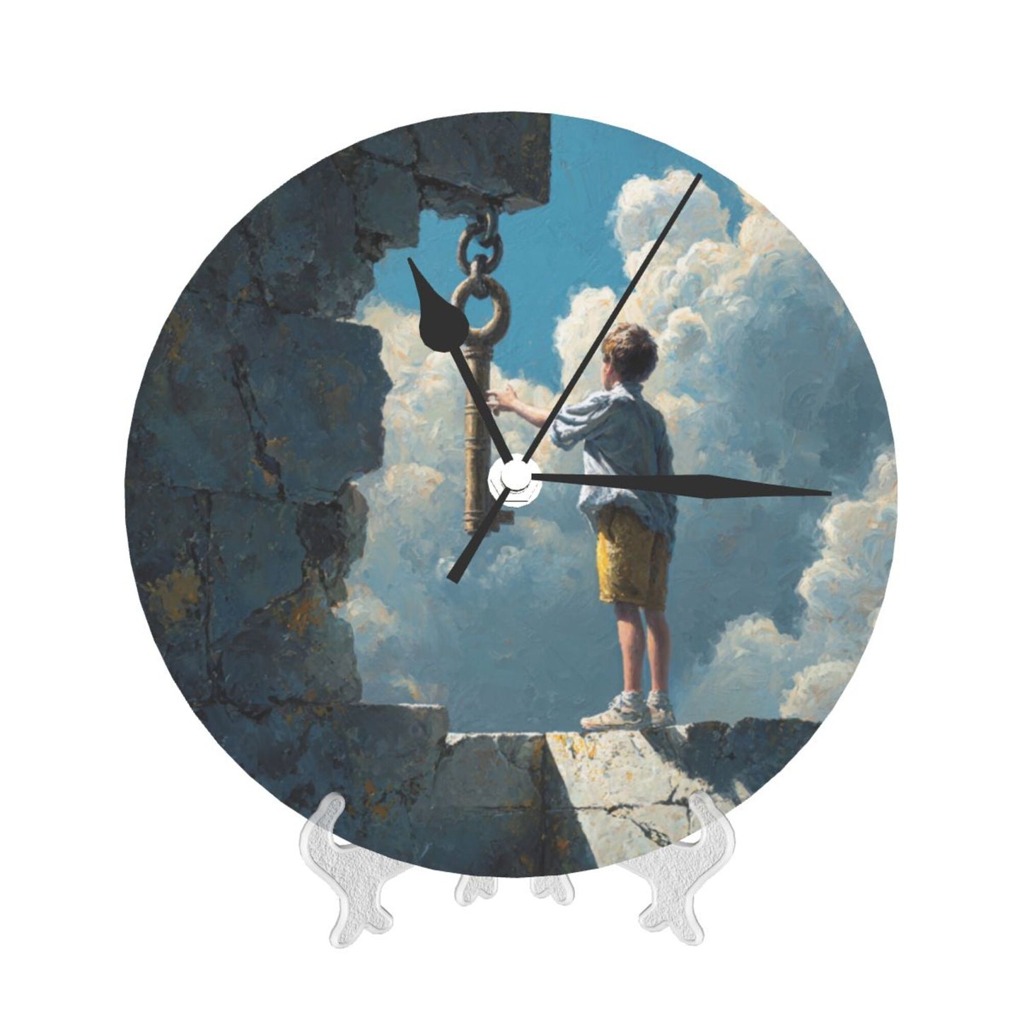 25cm Silent Wall Clock｜Boy and the Key in the Sky｜Surreal Fantasy Illustration