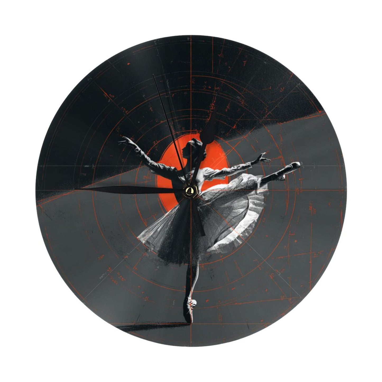 25cm Ballet-In-Time Art Clock｜Geometric Modern Dancer Design｜Silent Wall Clock with Red Accent