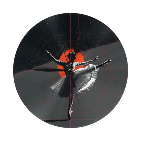 25cm Ballet-In-Time Art Clock｜Geometric Modern Dancer Design｜Silent Wall Clock with Red Accent