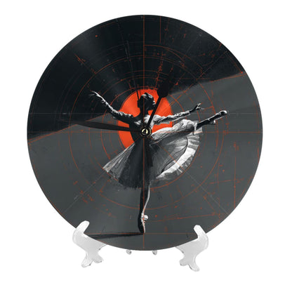 25cm Ballet-In-Time Art Clock｜Geometric Modern Dancer Design｜Silent Wall Clock with Red Accent