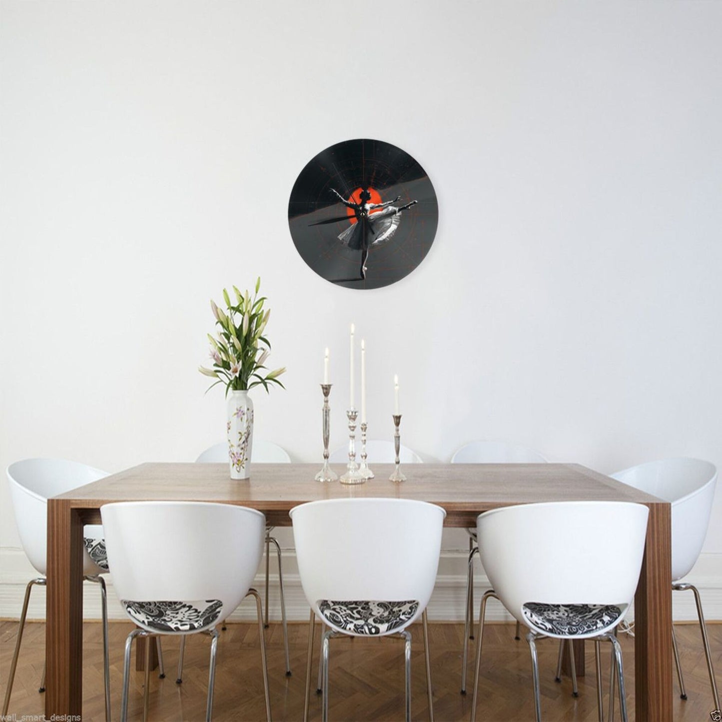 25cm Ballet-In-Time Art Clock｜Geometric Modern Dancer Design｜Silent Wall Clock with Red Accent