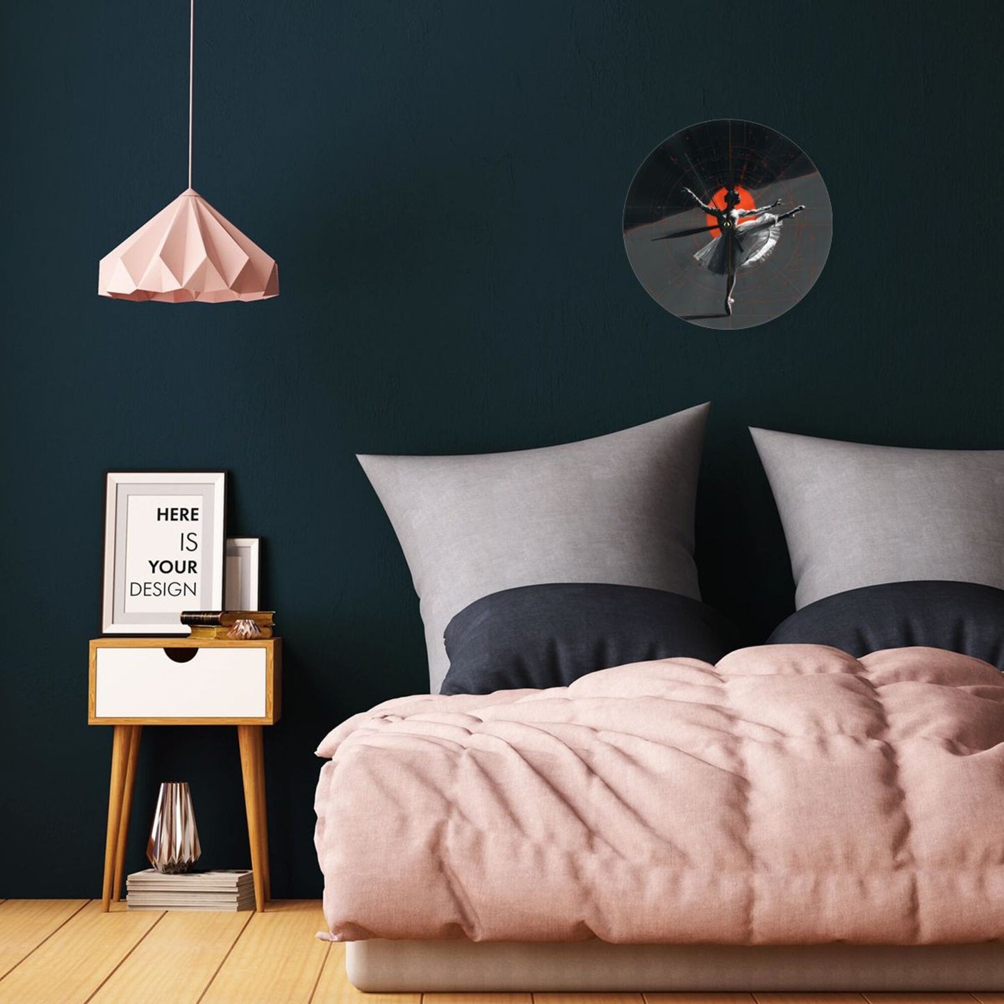 25cm Ballet-In-Time Art Clock｜Geometric Modern Dancer Design｜Silent Wall Clock with Red Accent