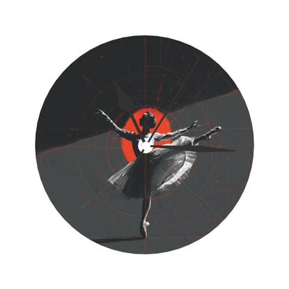 25cm Ballet-In-Time Art Clock｜Geometric Modern Dancer Design｜Silent Wall Clock with Red Accent