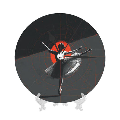 25cm Ballet-In-Time Art Clock｜Geometric Modern Dancer Design｜Silent Wall Clock with Red Accent